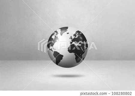 World globe, black earth map, isolated on white. Horizontal background 108280802