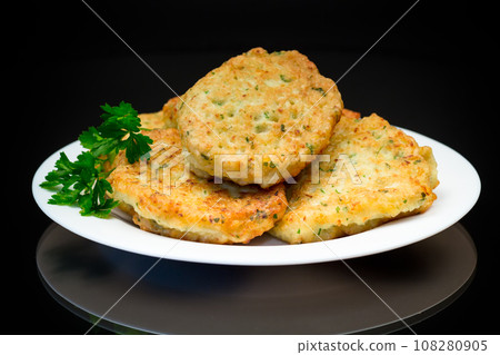 cooked fried potato cutlets with herbs cooked fried potato cutlets with herbs 108280905