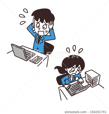 Illustration of a new member of society having trouble with desk work 108281741