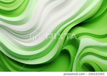 Abstract green and white geometric waves background. AI generated. 108281893
