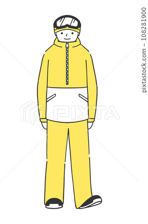 Full body illustration of a male snowboarder wearing clothing Full body illustration of a male snowboarder wearing clothing 108281900