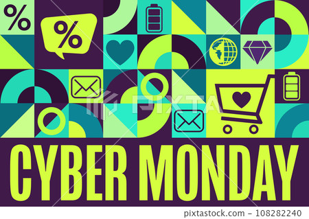Cyber Monday. Holiday concept. Template for background, banner, card, poster with text inscription Cyber Monday. Holiday concept. Template for background, banner, card, poster with text inscription 108282240