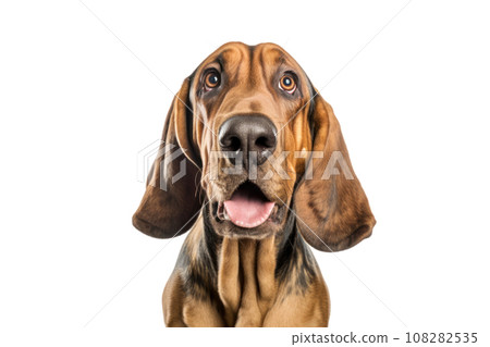 Portrait of curious Bloodhound dog isolated on white background 108282535