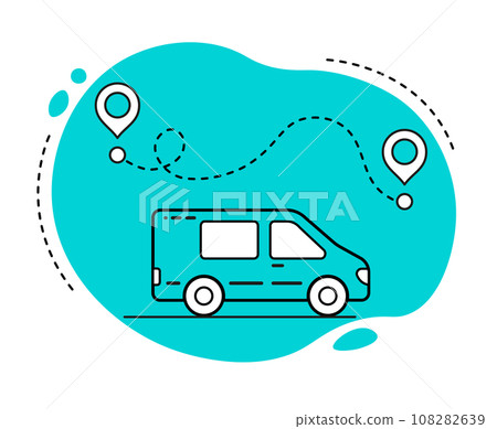 Bus and map icon Delivery way. Blue and white 108282639