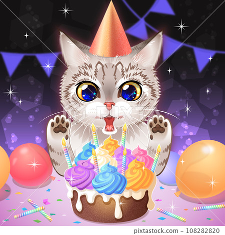 Kitten happy with cake and party/background loop Sparkle 108282820