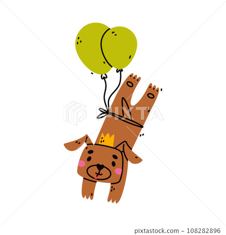 Cute Dog Animal Flying with Balloon Floating in the Air Vector Illustration Cute Dog Animal Flying with Balloon Floating in the Air Vector Illustration 108282896