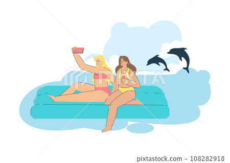 Vacation with Woman Character Floating on Inflatable Raft Enjoying Seaside Rest Vector Illustration Vacation with Woman Character Floating on Inflatable Raft Enjoying Seaside Rest Vector Illustration 108282918