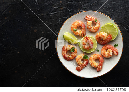 Shrimps, shot from above with a place for text. Fried shrimp 108283708