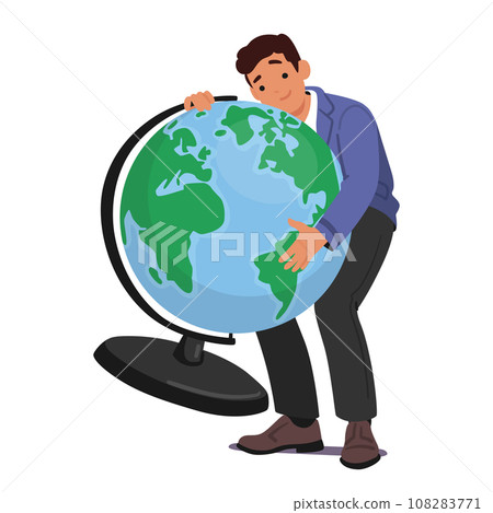 Schoolboy Stands Proudly, Embracing A Colossal Globe, His Curiosity And Aspirations Transcending Boundaries Schoolboy Stands Proudly, Embracing A Colossal Globe, His Curiosity And Aspirations Transcending Boundaries 108283771