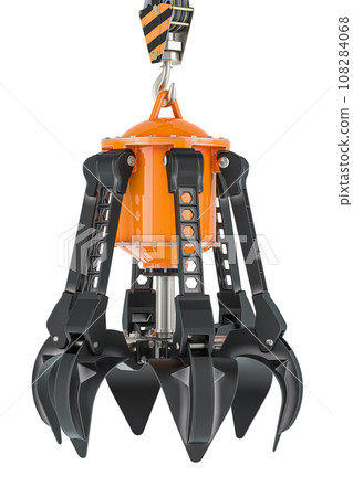 Hydraulic Grab Bucket, hydraulic peel grab. 3D rendering Hydraulic Grab Bucket, hydraulic peel grab. 3D rendering 108284068