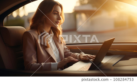Business Lady Going to Work Conference on Car 108284753