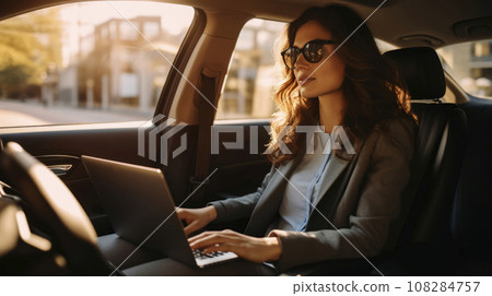 Brunette Business Lady Work in Car 108284757