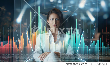 Business Lady Examining Cryptocurrency Projection 108284811