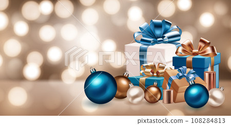 Gift boxes, candles and balls 108284813