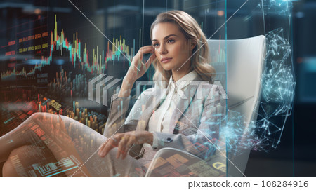 Analyzing Cryptocurrency via Hologram in Office 108284916