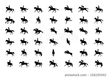 42 vector silhouettes on the theme of horse riding 108285042