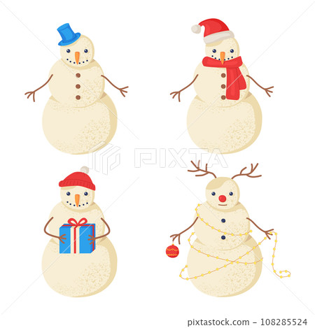 Snowman of sand character set. Hand drawn cartoon vector illustration. Stock vector illustration isolated on white background. 108285524
