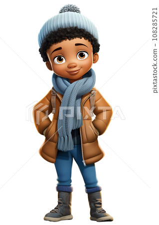 Cute Boy Dressed in Winter Clothes Happy Cartoon Character Cute Boy Dressed in Winter Clothes Happy Cartoon Character 108285721