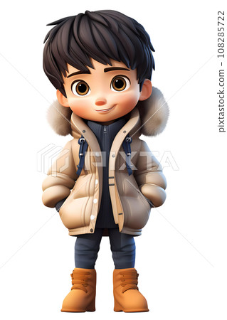 Cute Boy Dressed in Winter Clothes Happy Cartoon Character Cute Boy Dressed in Winter Clothes Happy Cartoon Character 108285722
