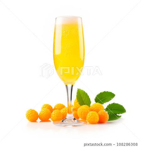 Mimosa cocktail with bubbly champagne and orange juice on white background Mimosa cocktail with bubbly champagne and orange juice on white background 108286308