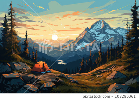 Traveler standing on top of a mountain Traveler standing on top of a mountain 108286361