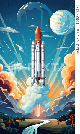 Spaceship rocket flies in space 108286375