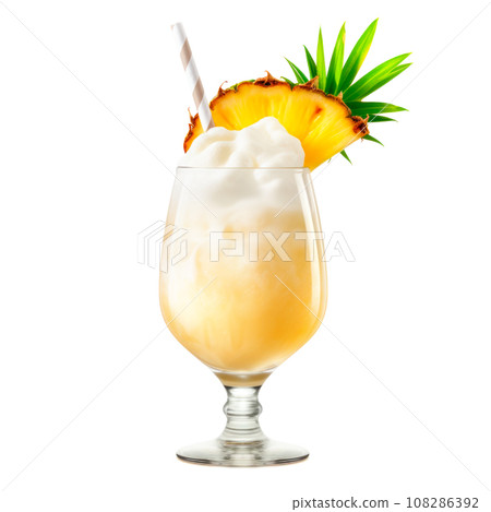 Pina Colada with pineapple, coconut and creamy white top isolated on white Pina Colada with pineapple, coconut and creamy white top isolated on white 108286392