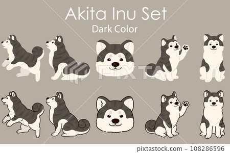 簡單可愛的秋田犬插畫組（有主線和無主線） 108286596