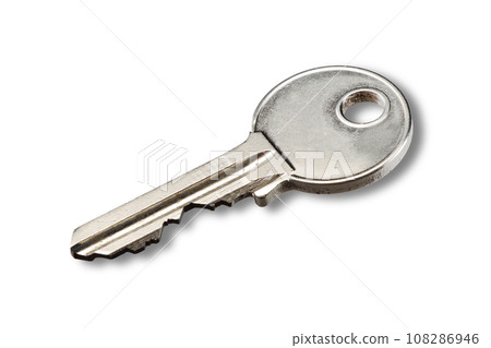 Silver house key with shadow 108286946
