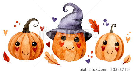 halloween, pumpkin, watercolor 108287194