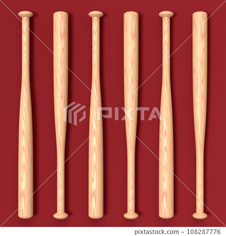 Set of wooden professional softball or baseball bat on red background 108287776
