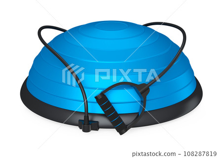 Blue fitness ball with hand expander isolated white background Blue fitness ball with hand expander isolated white background 108287819