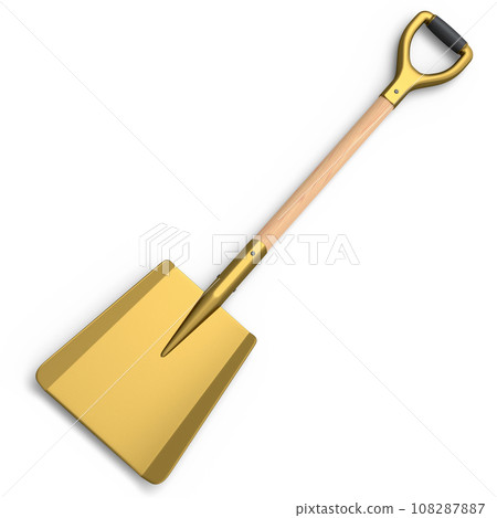 Garden shovel with wooden handle on white background, summer camping concept 108287887