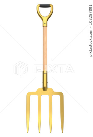 Garden pitchfork with wooden handle for harvesting hay on white background. 108287891