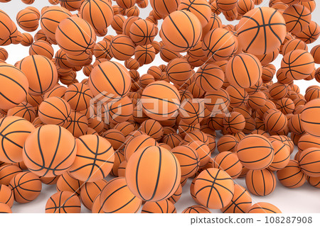 Many of flying orange basketball ball falling on white background 108287908