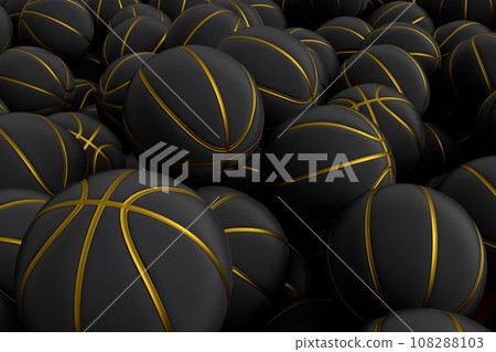Many of flying black basketball ball falling on red background Many of flying black basketball ball falling on red background 108288103
