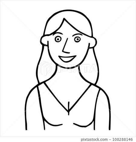 vector style doodle drawing, portrait of a smiling woman. simple illustration vector style doodle drawing, portrait of a smiling woman. simple illustration 108288146