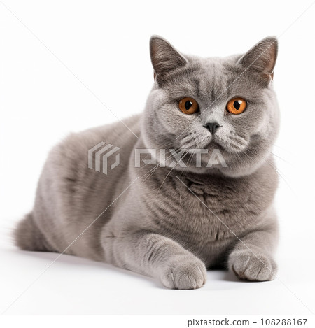 Cute british shorthair breed cat portrait close-up isolated on white, lovely pet, yellow eyes Cute british shorthair breed cat portrait close-up isolated on white, lovely pet, yellow eyes 108288167