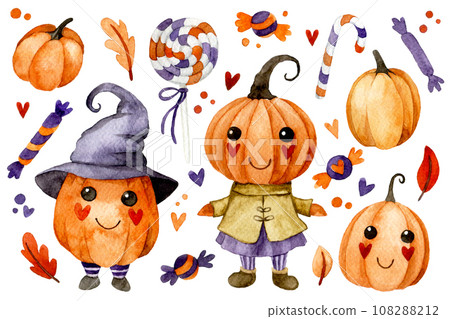 halloween, pumpkin, watercolor 108288212
