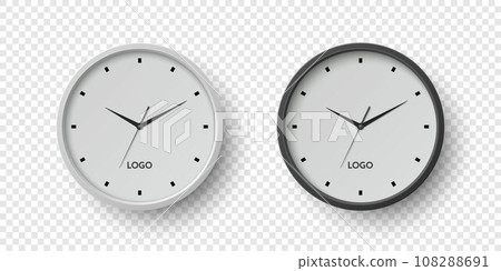 Vector 3d Round Wall Office Clock with White, Black Clock Dial Set Closeup Isolated. Watches, Design Template, Mock-up for Branding, Advertise. Vector Simple Minimalistic Clocks, Watches in Front View Vector 3d Round Wall Office Clock with White, Black Clock Dial Set Closeup Isolated. Watches, Design Template, Mock-up for Branding, Advertise. Vector Simple Minimalistic Clocks, Watches in Front View 108288691