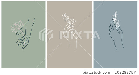 set of postcards, hand elements with herbs and flowers. colored backgrounds, pastel colors. mystical symbols of esotericism. natural cosmetics, medicinal herbs, eco products. body care logo set of postcards, hand elements with herbs and flowers. colored backgrounds, pastel colors. mystical symbols of esotericism. natural cosmetics, medicinal herbs, eco products. body care logo 108288797