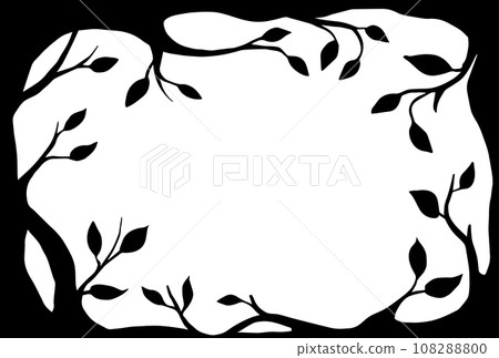 vector drawing, black and white magic forest frame. silhouette of a fabulous, magical forest. design for halloween. frame for cards, books.	 108288800