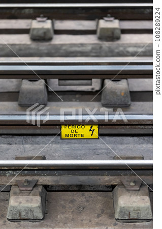 Railway tracks with numbered markers. Railway tracks with numbered markers. 108289224