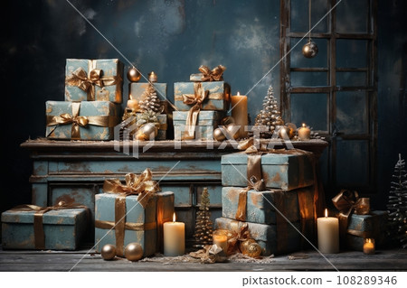 interior of house decorated for Christmas or New Year's holiday, gifts, fir tree, winter season interior of house decorated for Christmas or New Year's holiday, gifts, fir tree, winter season 108289346