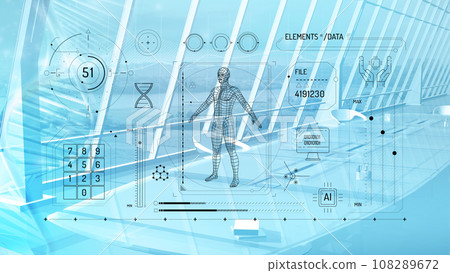 Artificial intelligence creation infographic on scientific and futuristic DNA background. Artificial intelligence creation infographic on scientific and futuristic DNA background. 108289672