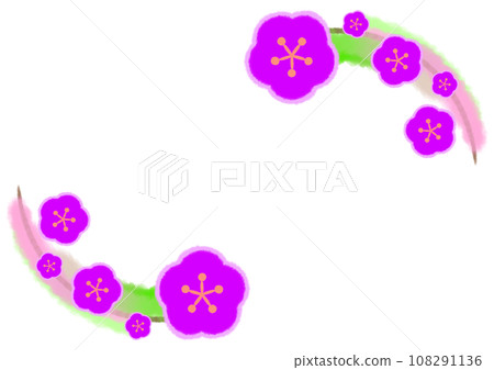 Frame illustration decorated with plum blossoms [A4/horizontal] 108291136