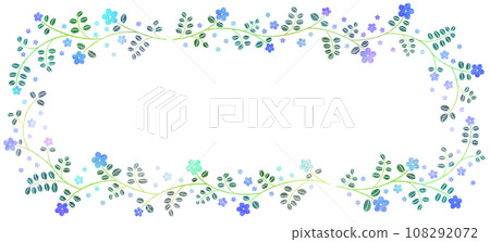 藍色和紫色的花朵和葉子框架 108292072