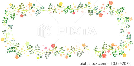 黃色和橙色花朵和葉子的框架 108292074