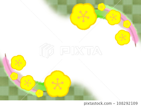梅花和格子圖案的日式現代背景插圖[A4，水平] 108292109