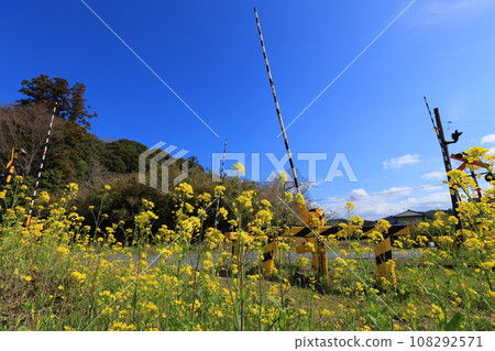 Landscape with rural station and railroad crossing 108292571